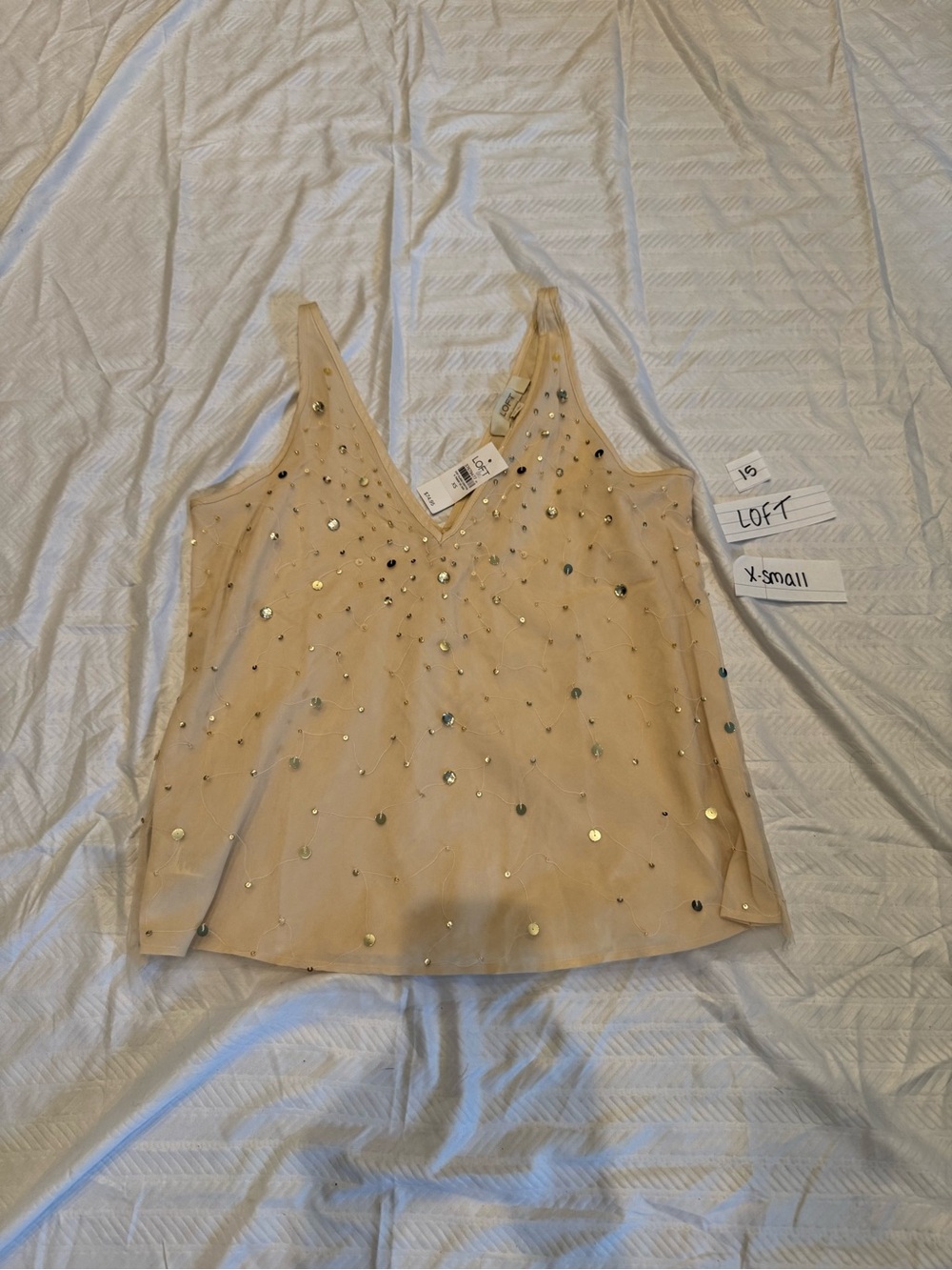 LOFT Beige Sequin V-Neck Camisole